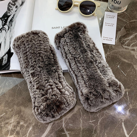 Gants doux, chauds et épais en fourrure de lapin Rex