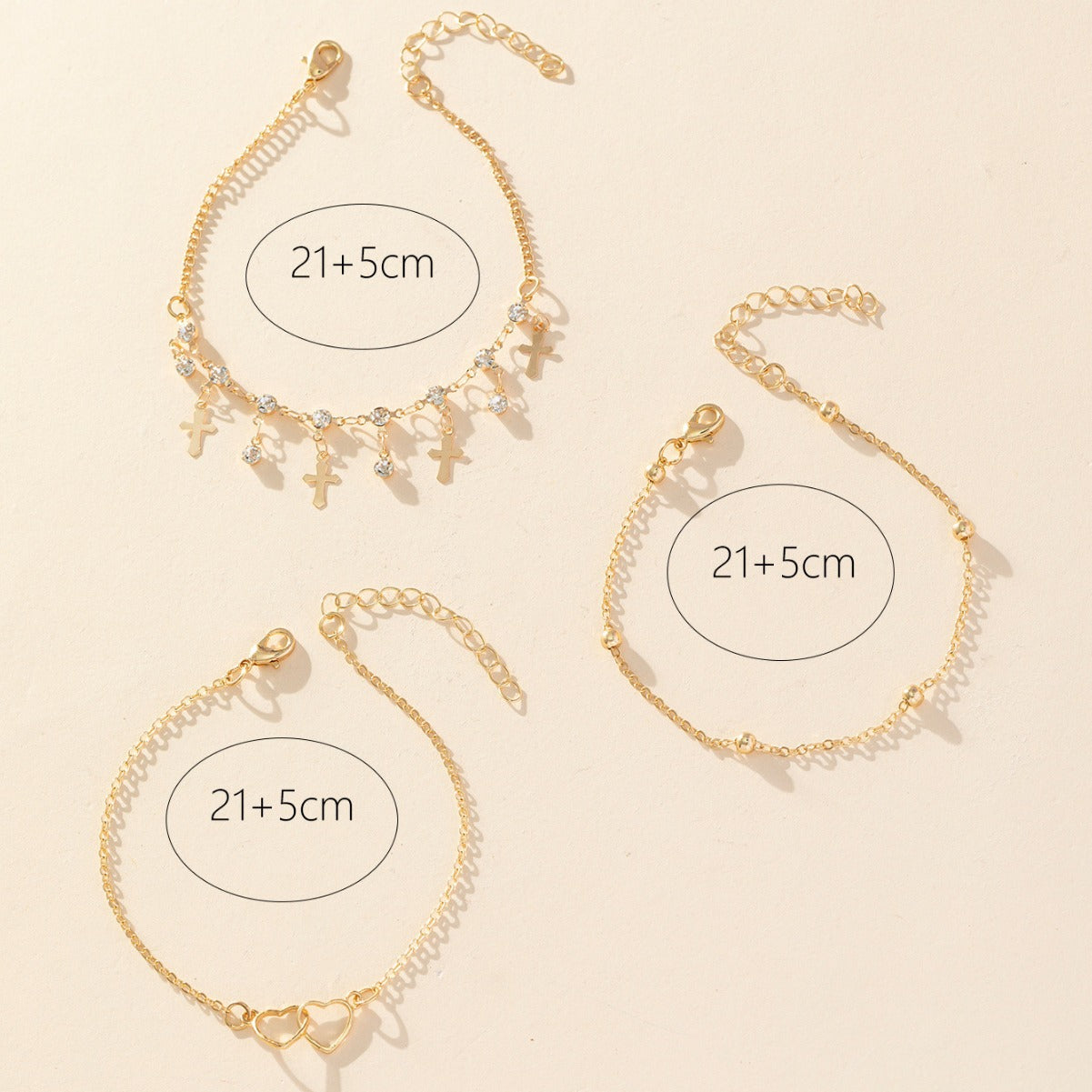 Buy Bohemian-Style Cross And Double-Heart Multi-Layer Anklet online at Fashionner.