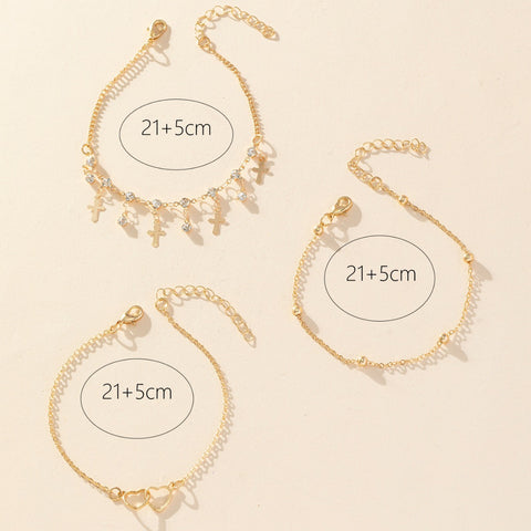 Buy Bohemian-Style Cross And Double-Heart Multi-Layer Anklet online at Fashionner.