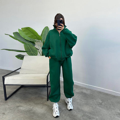 Survêtements de sport pour femme avec poches, veste zippée à col montant et pantalon à cordon de serrage, ensemble de jogging mode