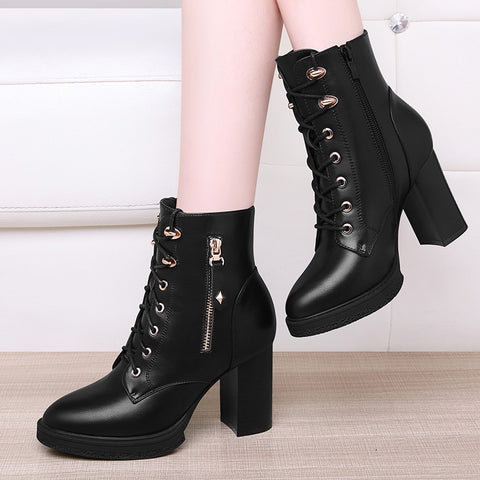 S Women's Shoes British Style Autumn And Winter Single Boots High Heels Women - Fashionner