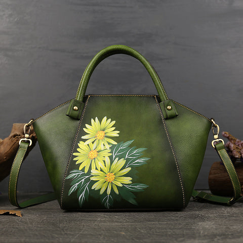 Retro Hand-painted Tote Bag First Layer Cowhide - Fashionner
