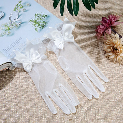 Gants de mariée courts en tulle avec cristaux et doigts complets