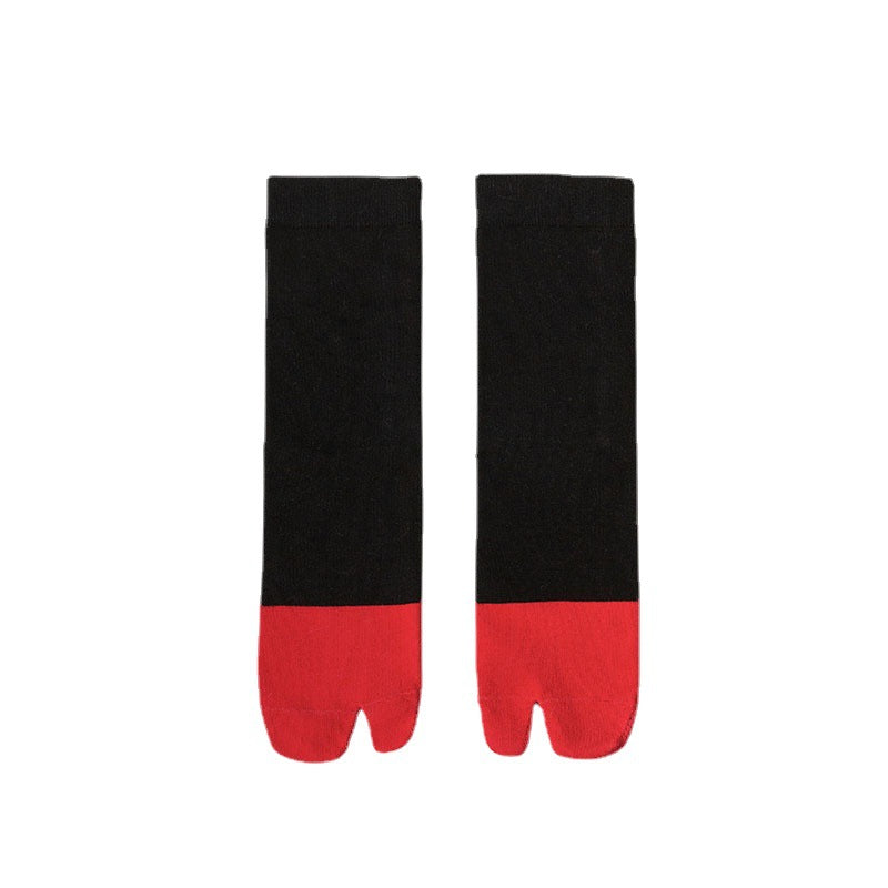 Women's Stitching Summer Thin Fashion Mid-calf Two-toe Socks - Fashionner