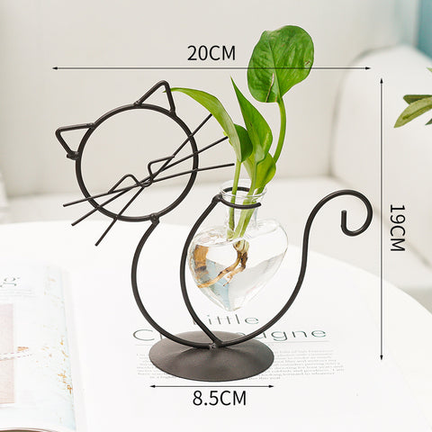Vase Hydroponique Simple en Fer pour Fleurs avec Chat
