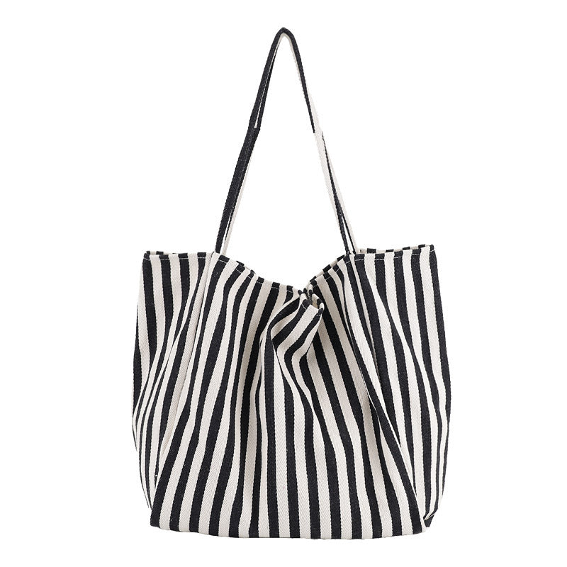 Striped Canvas Bags High Capacity Shoulder Bags For Women Fashion Shopper Handbags Casual Shopping Totes - Fashionner