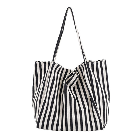 Striped Canvas Bags High Capacity Shoulder Bags For Women Fashion Shopper Handbags Casual Shopping Totes - Fashionner