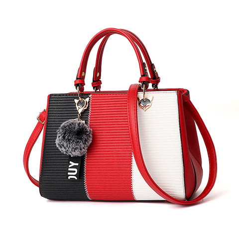 Women Hairball Ornaments Totes Patchwork Handbag Party Purse Ladies Messenger Crossbody Shoulder Bags Women Handbags - Fashionner