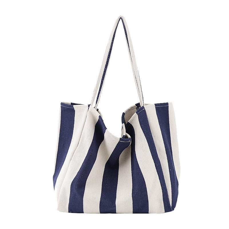 Striped Canvas Bags High Capacity Shoulder Bags For Women Fashion Shopper Handbags Casual Shopping Totes - Fashionner