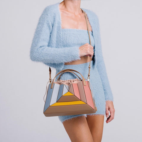Sac à main à coutures de couleur contrastée, sac de poitrine pour femme, sac à cordon de serrage, sac en bandoulière.