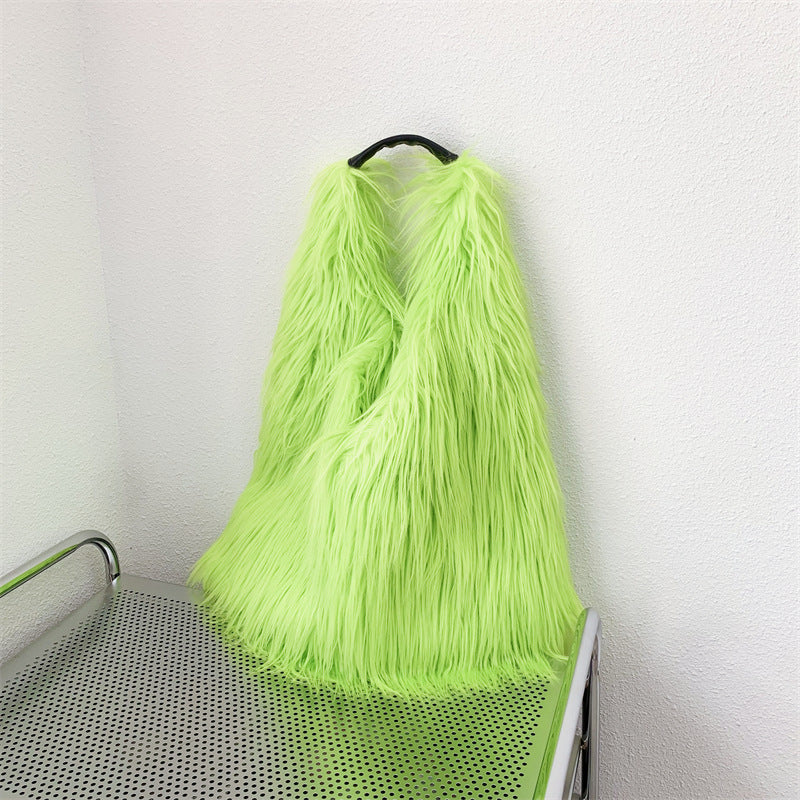 Water Wool One-shoulder Tote Plush Bag - Fashionner
