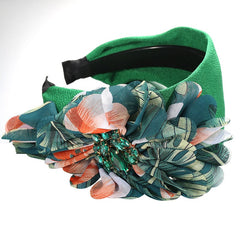 Diamond inlaid fabric flower toothed anti slip exaggerated headband - Fashionner
