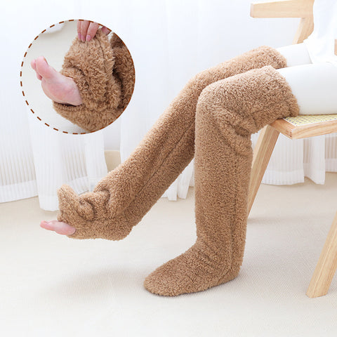 Buy Over Knee High Fuzzy Long Socks Winter Warm Cold Leg Knee Joint Cold-Proof Stockings Home Floor Sleeping Socks online at Fashionner.