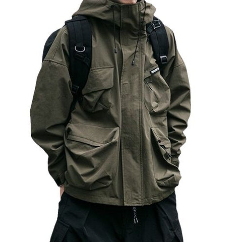 Veste à Capuche Homme, Coupe Ample, Poches 3D, Coupe-Vent Fonctionnel, Vêtement Décontracté