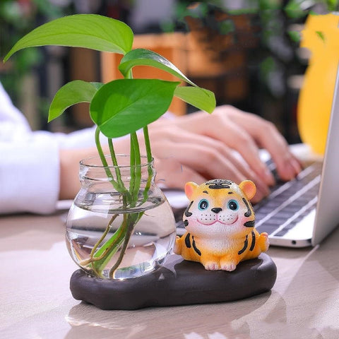 Ornement souvenir Tigre de l'Année du Tigre Vase hydroponique de bureau en verre