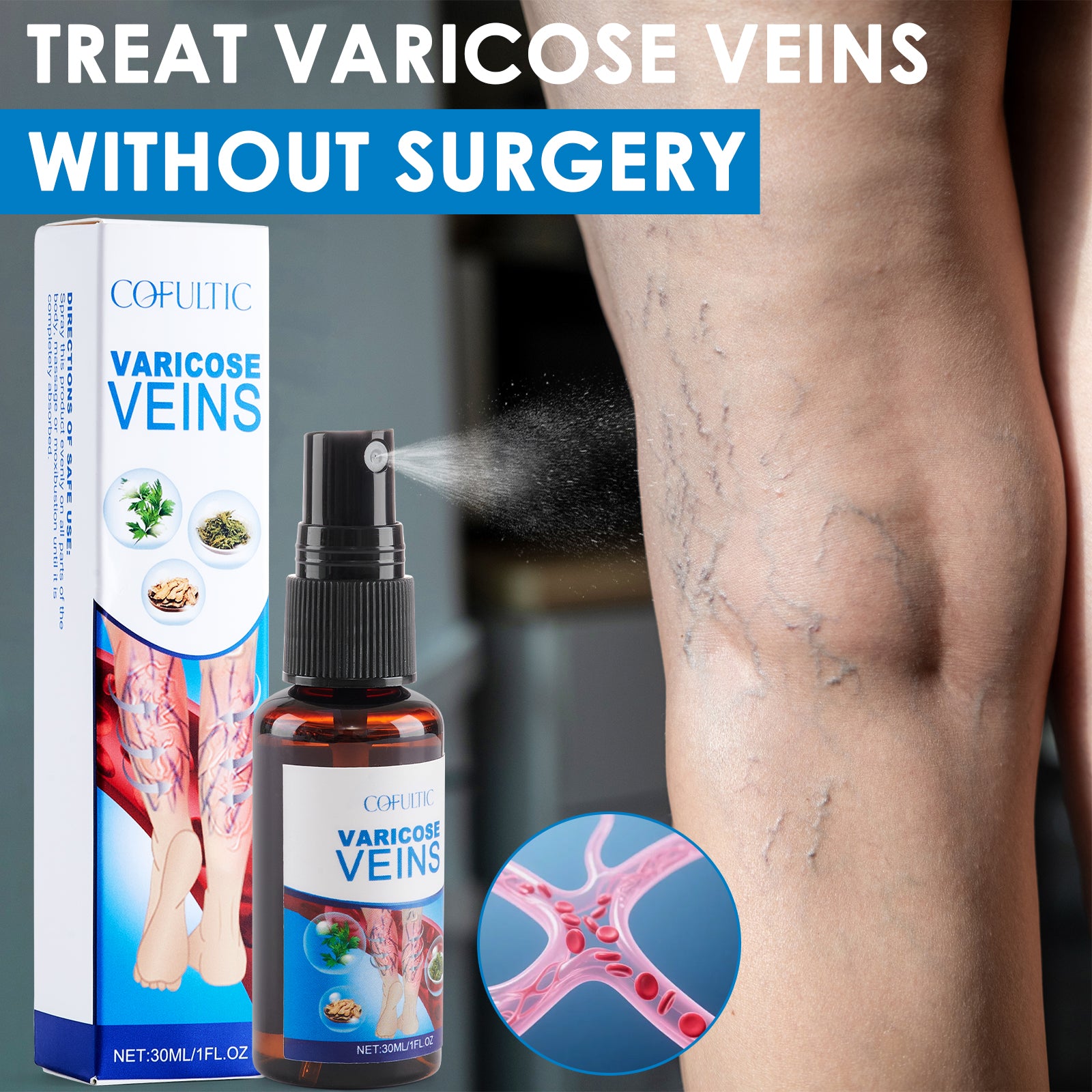 Buy 30Ml Varicose Vein Spray Multi-Purpose Knee And Leg Care Spray Promote Blood Circulation online at Fashionner