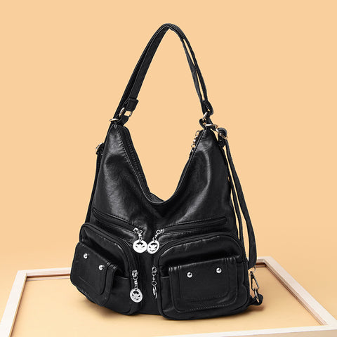 Women's Large Capacity Soft Leather Textured Shoulder Bag - Fashionner