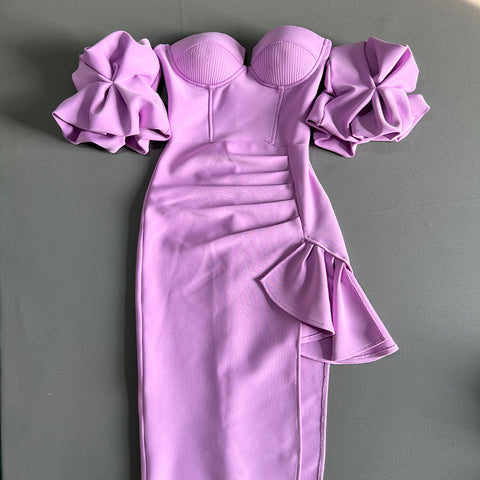 Women's Solid Color Lantern Sleeve Bandage Dress - Fashionner