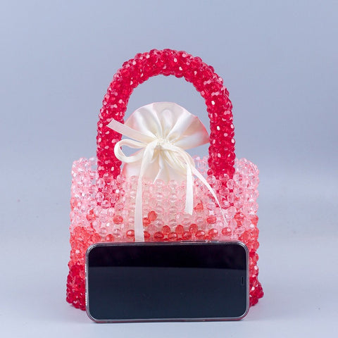 Sac à main tissé à perles fait main, sac à bandoulière carré dégradé rouge en cristal, à la mode et polyvalent pour femme