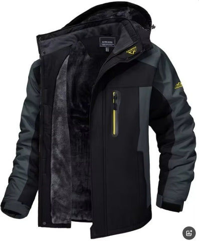Winter Hooded Jacket Fashion Casual Warm Fleece Coat Windproof Rainproof Parka Windbreaker Men's Top