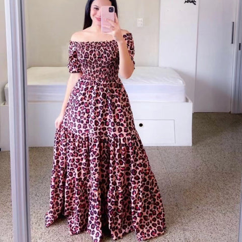 Robe longue florale élégante sans épaules pour femme