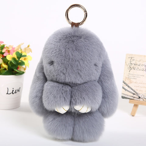 Décoration de porte-clés de voiture avec pendentif en fourrure de lapin