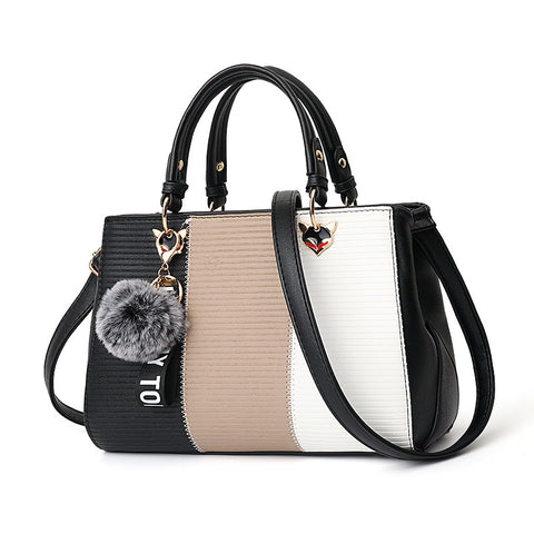 Women Hairball Ornaments Totes Patchwork Handbag Party Purse Ladies Messenger Crossbody Shoulder Bags Women Handbags - Fashionner