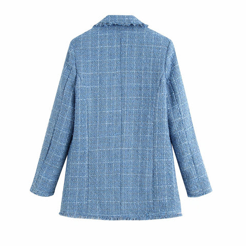 Veste de blazer femme ample en tweed rétro, style décontracté streetwear féminin