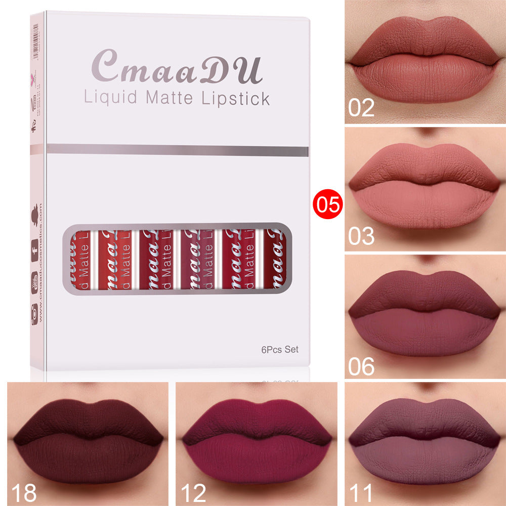 6 Boxes Of Matte Non-stick Cup Waterproof Lipstick Long Lasting Lip Gloss - Fashionner