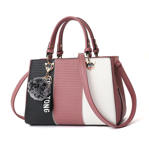 Women Hairball Ornaments Totes Patchwork Handbag Party Purse Ladies Messenger Crossbody Shoulder Bags Women Handbags - Fashionner