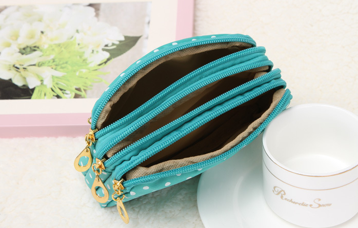 Canvas handbags handbags Korean version of the three-zipper multi-layer wallet hand bag packet phone change - Fashionner