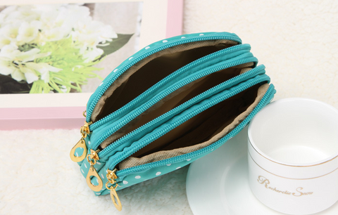 Canvas handbags handbags Korean version of the three-zipper multi-layer wallet hand bag packet phone change - Fashionner
