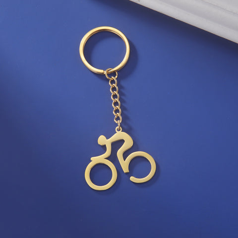 Gexiang Factory Acier Titane Découpe Creuse 18K Or Véritable Galvanoplastie Trait Simple Pendentif Vélo Porte-clés Acier Inoxydable