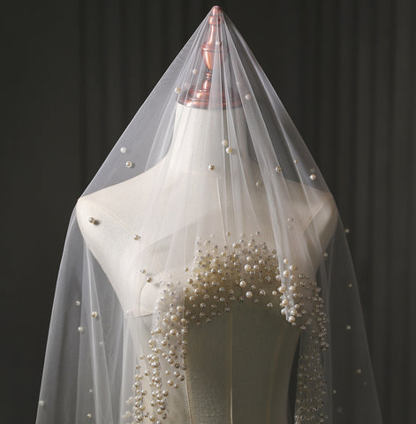 Voile de Mariée Perlé 1 Voile de Mariée Cathédrale Long Couche