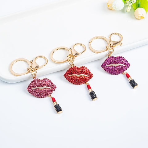 Porte-clés pendentif rouge à lèvres diamant neuf mode