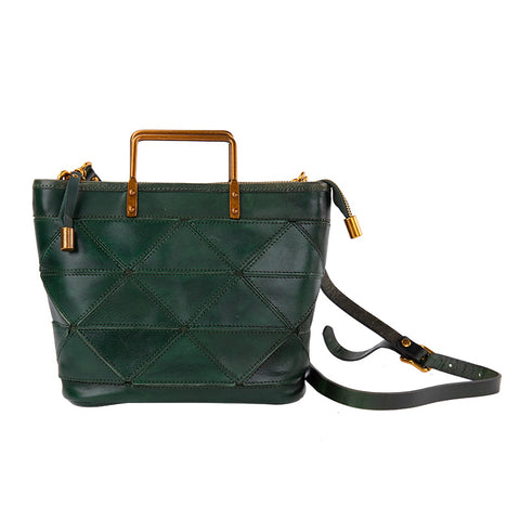 All-match Geometric Stitched Cowhide Women's Bag Work Commute Literary Handbag - Fashionner