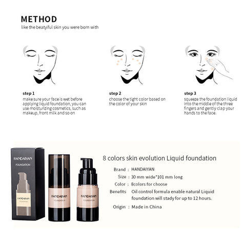 HANDAIYAN Fond de teint couvrant intégral hydratant et waterproof Fond de teint liquide pour le visage Base de maquillage pour peaux foncées