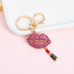 Fashion New Diamond Red Lip Lipstick Keychain Pendant