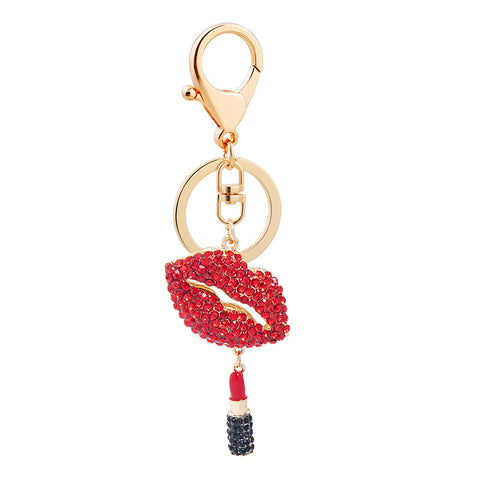 Porte-clés pendentif rouge à lèvres diamant neuf mode