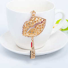 Fashion New Diamond Red Lip Lipstick Keychain Pendant
