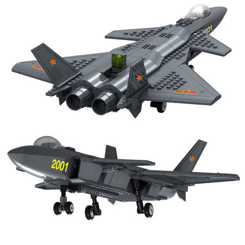 Avion militaire de chasse en blocs de construction en plastique à assembler
