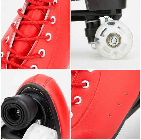 Patins à Double Rangée Big Red Cowhide avec Roues Lumineuses et Résistantes à l'Usure