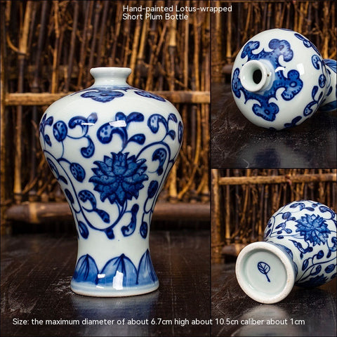 Mini Vase en Céramique de Jingdezhen, Ornement Ancien d'Étagère Hydroponique, Bouteille en Porcelaine Bleue et Blanche Peinte à la Main, Souvenirs