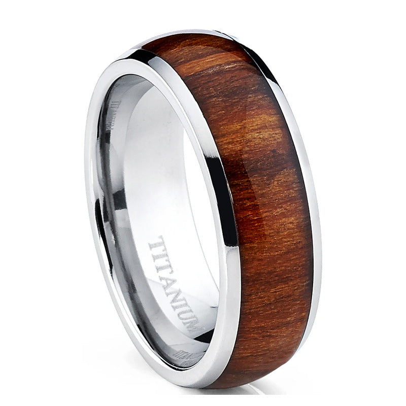 Buy Men'S Titanium Ring - European American Style Curved Straight-Edged Band 8Mm Wide Wood Grain Inlay online at Fashionner.