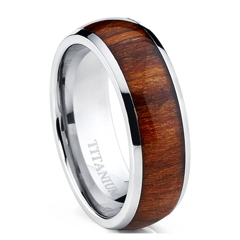 Buy Men'S Titanium Ring - European American Style Curved Straight-Edged Band 8Mm Wide Wood Grain Inlay online at Fashionner.