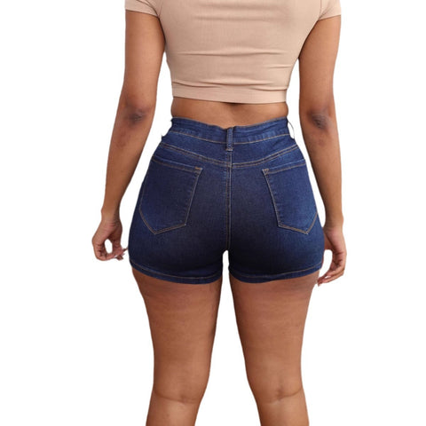 Buy Blue High-waisted Denim Shorts online at Fashionner.