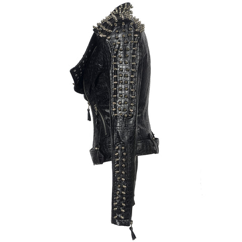 European And American Plus Size Rivet Short Stitching Motorcycle Leather Coat - Fashionner