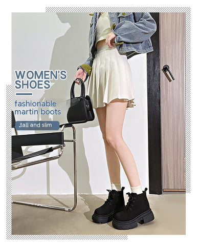 Women's Thick-soled Lace-up Retro Matte Ankle Trendy Cool British Fan Boots - Fashionner