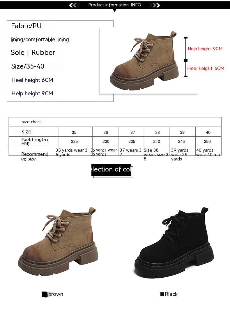 Women's Thick-soled Lace-up Retro Matte Ankle Trendy Cool British Fan Boots - Fashionner