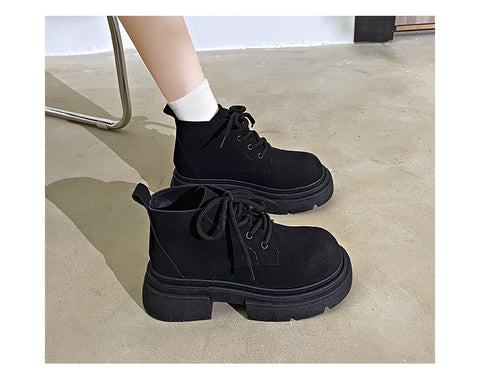 Women's Thick-soled Lace-up Retro Matte Ankle Trendy Cool British Fan Boots - Fashionner